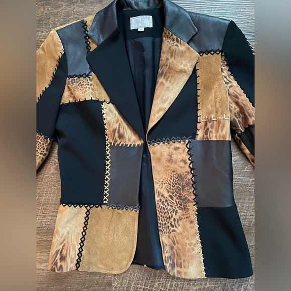 ALBERTO MIKALI sueded leather patchwork blazer designer jacket vintage Y2K sz 2 - Picture 12 of 16